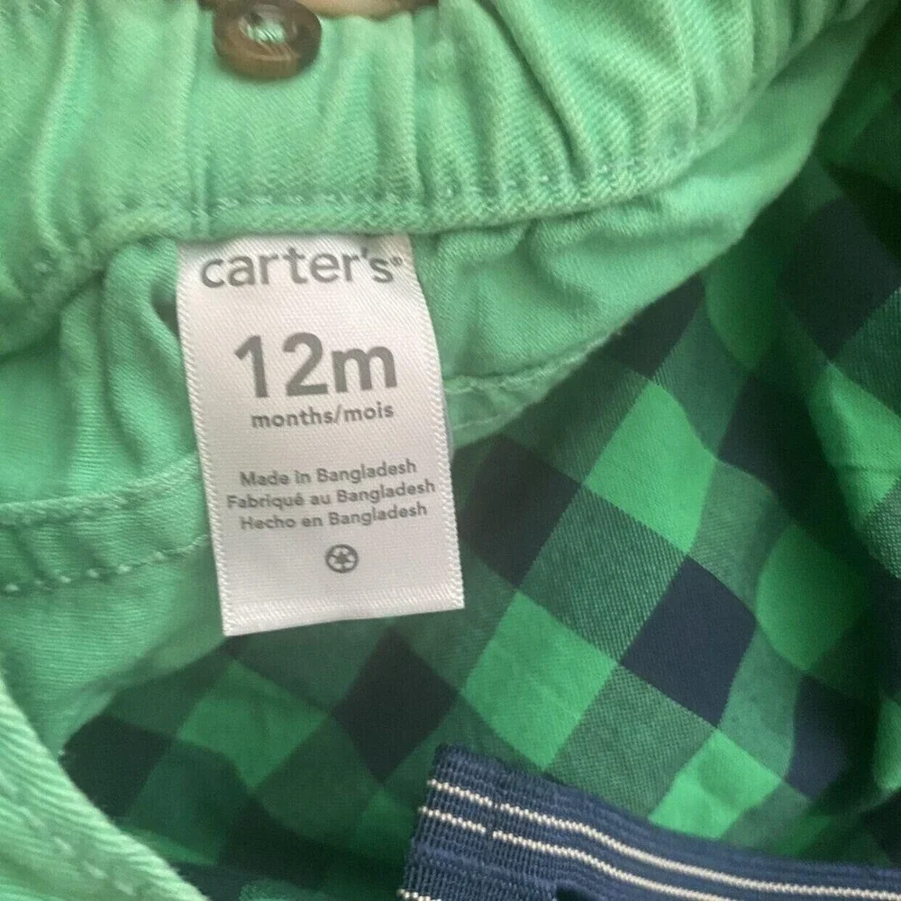 Carter's Plaid St. Patrick's Day Suspenders Outfit Size 12 Mo‎